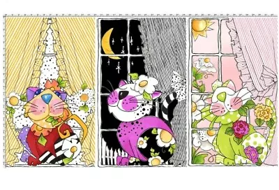 Loralie Designs - Kitties In The Window Quilting Fabric Panel -Size 44x24 - Cats • $12.99