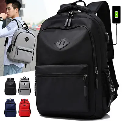 New Men Large Waterproof Travel Bag School Backpack Laptop Bag With USB DC • $19.89