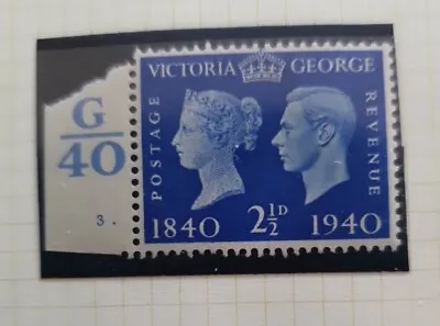GB KGVI 1940 Victoria & George Stamp - 21/2d - Blue Cylinder G40  3. Dot - MM • $4.36