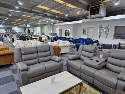 Roma | Grey | Recliner Sofa 3+2 Seater Set Couch With Cup Holders  • £749