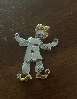 Sterling Silver Vintage 925 Moveable Dangling Clown Pendant- Multicolor Stone • $60