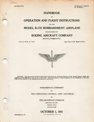 1942 Aaf Boeing B-17d Flying Fortress Pilots Flight Manual Aircraft Handbook-cd • $44.99
