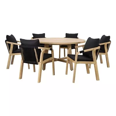 SA NEW Sunscape Dehaan Round Timber Dining Setting • $2080