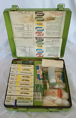 Vintage Bullard Metal First Aid Burn Kit W/Some Sealed Contents Hard Case Green • $13.95