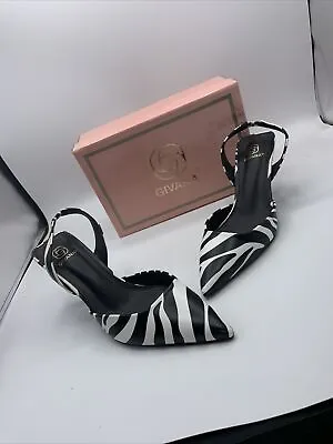 Ladies Givens Sling Black Zebra Print Heels - Uk 4 • £12.99