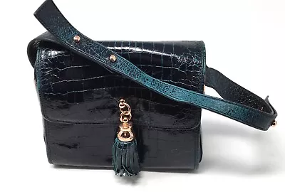 $29 • Buy Z Spoke Zac Posen Dark Turquoise Croc Hand Strap Satchel Bag Purse Handbag 