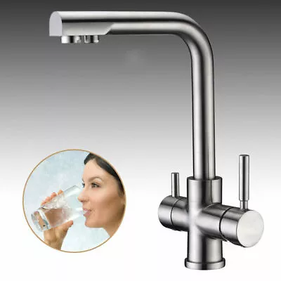 3 Way Kitchen Mixer Sink Taps Double Handle Pure Water Drinking Water Filter Tap • £60.49