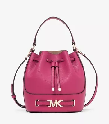 Michael Kors Reed Medium Belt Bucket Crossbody Handbag Leather In Electric Pink • $144.98