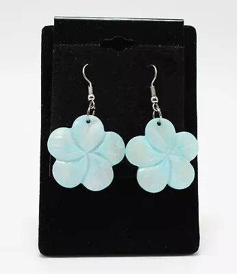 New Mother Of Pearl Blue Shell Hawaiian Hibiscus Flower Earrings #E1155B • $5.99