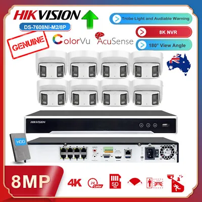 Hikvision 8CH 8MP Security System 4K 8MP Panoramic ColorVu 180° IP Camera 8K NVR • $204.25