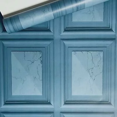 Teal Blue Metallic Wallpaper Smooth Realistic 3D Wood Marble Panelling Effect • £1.52