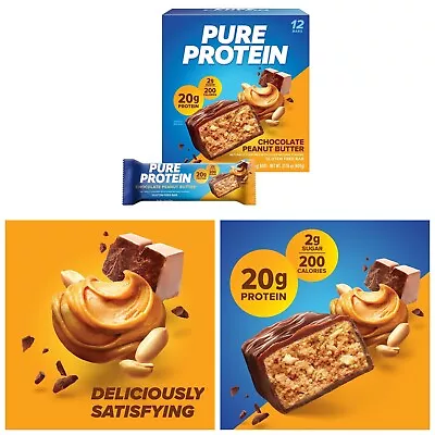 Pure Protein Bars Chocolate Peanut Butter Gluten-Free Sugar-Low 12-ct • $14.95