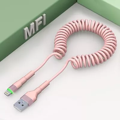 Coiled Iphone Lightning Cable [Mfi Certified] Apple Carplay Cable With Data Syn • $25.95