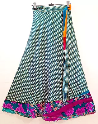 Indian Bohemain Magic Wrap Skirt Vintage Silk Sari Double Layer Skirt Dress • $37.10