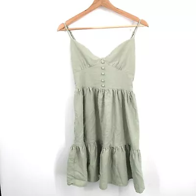 ZAFUL Fit 'n Flare Tiered Mini Dress Sage Green Cottagecore Fairycore Boho 6 • $22.50