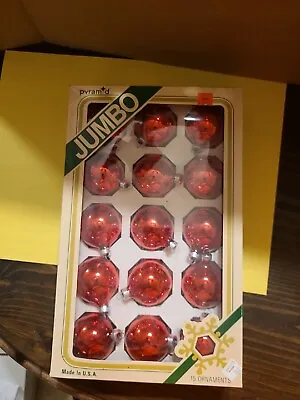 $12.99 • Buy  Vintage Jumbo Box Of 15 Pyramid Brand Red Glass Christmas Ornaments 