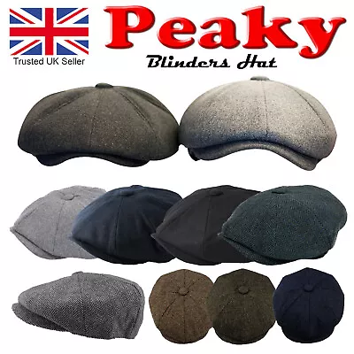 £11.99 • Buy Peaky Blinders Hat Newsboy Flat Cap Herringbone Tweed Wool Baker Boy Gatsby Cap