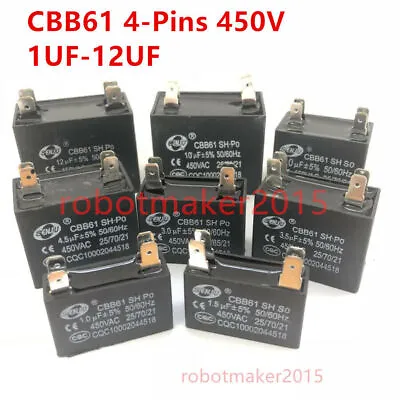 CBB61 450V 1UF/1.2/1.5/2UF/2.5/3UF/3.5/4/4.5/5/6/7/8/10/12 UF Capacitor 4 Pins • £5.06