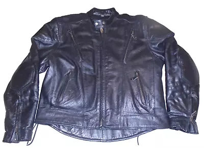 Leather King Mens Vented Black Leather Motorcycle Jacket Size 46 • $69.97