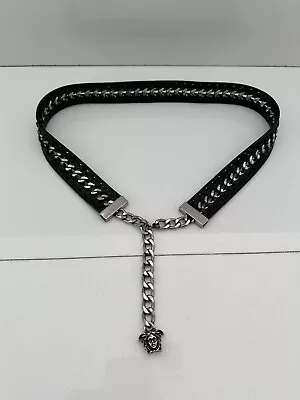 VERSACE Vintage Black Leather Braided Chain Medusa Belt S • $48.77