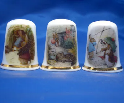 £9.95 • Buy Birchcroft Thimbles -- Set Of Three -- Beatrix Potter Peter Rabbit Scenes