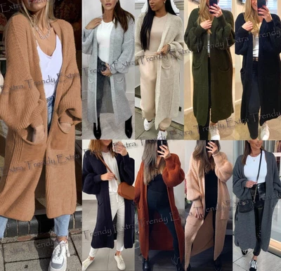 £17.90 • Buy Women Chunky Knitted Oversized Cardigan Ladies Balloon Sleeve Long Maxi Cardigan