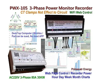 3-Phase Power Monitor Recorder AC220V 80A 30KW Power Meter Analyzer WiFi Web Con • $135