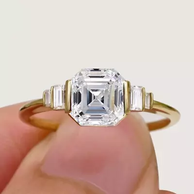 1.80 Ct Asscher Cut Moissanite Engagement Ring Half Bezel Set Square Moissanite • $115