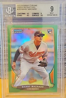 2013 Bowman Chrome 205 Manny Machado GREEN Refractor RC BGS 9 Orioles FUTURE HOF • $2.25