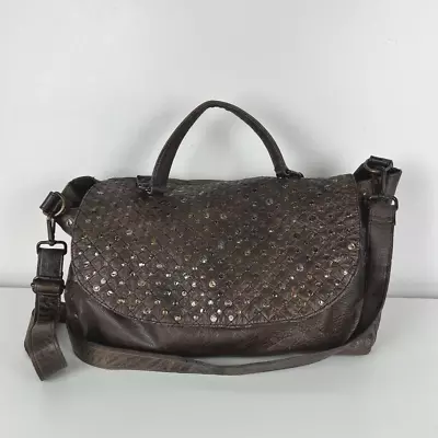 Culture Riot Brown Leather Studded Shoulder Bag Medium Adjustable Multi-Pocket • $31.50