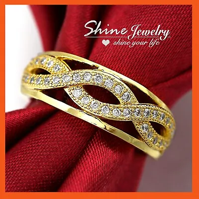 $10.98 • Buy 9k Yellow Gold Gf Womens Simulated Diamond Infinity Cross Filigree Band Ring New