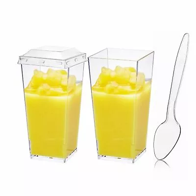 50 X 3 Oz Mini Dessert Cups With Spoons And Lids Tall Square - Mini Clear Pl... • $18.06