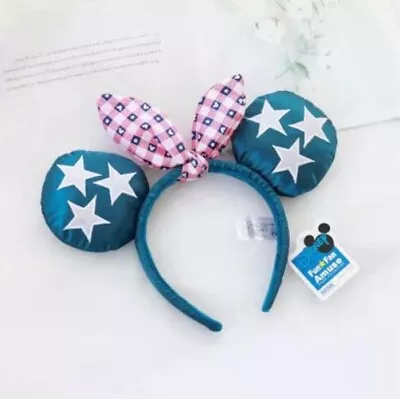 Disney Parks  Minnie Mouse Ears Bow Blue Pink Headband US Free Fast Shipping • $13.49