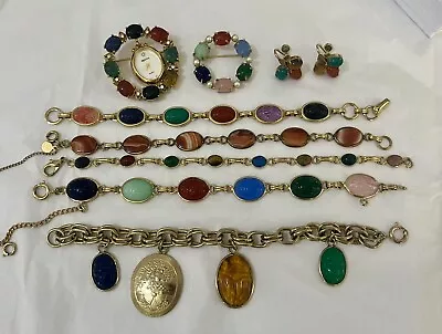 Vintage Scarab Jewelry LOT 8 Pc - 5 Bracelets 2 Pins 1 Pr Earrings 120th 12k GF • $100