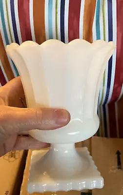 Vintage Milk Glass 6  Fluted Vase Urn Planter Scalloped Top Pedestal • $10