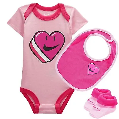 Nike Baby Heart Set Gift Maturnity Body Shoes Socks Bib Pink • £30.80