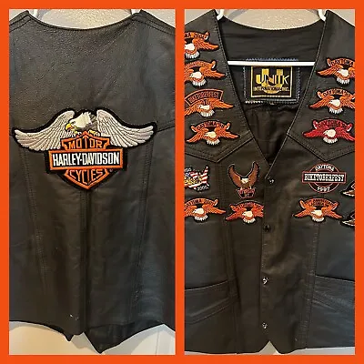 UNIK International Inc. VTG Harley Davidson Leather Vest Size 50 W/Patches VGC • $99