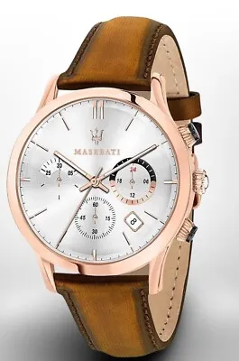 Mens Wristwatch MASERATI RICORDO R8871633002 Chrono Leather Brown Gold Rose • $115