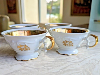 $34.95 • Buy Set Of 4 Porzellan Manuf. Bay German White And Gold Floral Cups