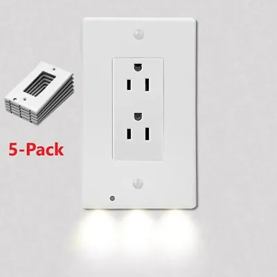 5 Pack Outlet Cover Built-In LED Night Light Bulbs Wall Plate Square Receptacle • $30.99