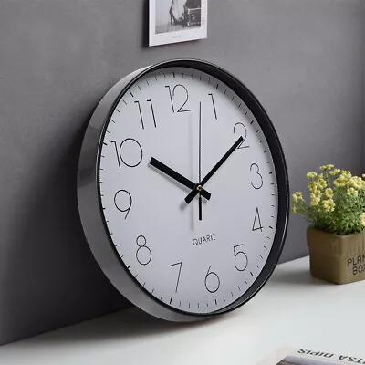 Round Wall Clock Bedroom Kitchen Clocks Quartz Simple Silent Sweep Movement Home • £7.94