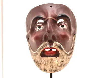 Atq Mexican Guerrero Folk Art Carved Wood Bearded Man Vintage  Dance Mask 9.5  • $160.82