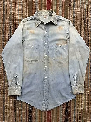 Vintage 1930’s JC Penney Ox Hide Chambray Shirt With Overall Fade Medium • $174.99