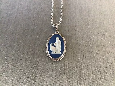 £41.39 • Buy Vintage Wedgwood Sterling Silver Blue Goddess With Eagle Oval Pendant Necklace