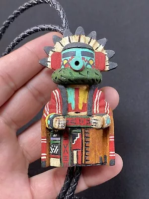 Hopi Morning Kachina Carved Wood Native American Vintage Bolo Tie Signed • $125