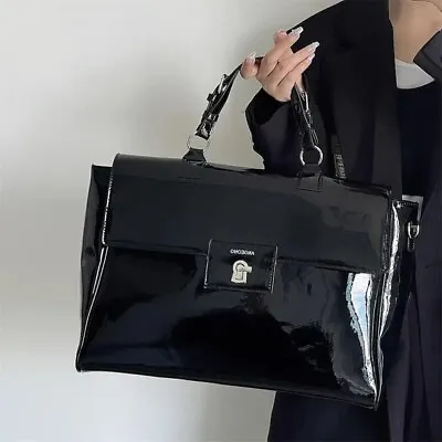 Women Briefcase Patent Leather Laptop Bag Messenger Bag Commuter Handbag • £43.19