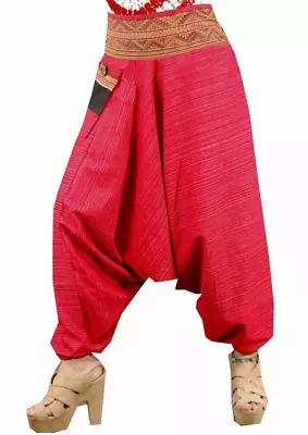 Men's / Women's Red Harem Pants Cotton Gypsy Hippie Aladdin Hmong Baggy Casual • $21.95