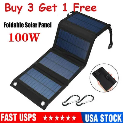 $22.99 • Buy 100W Solar Panel Kit Folding Power Bank Outdoor Hiking Camping Phone Charger USB