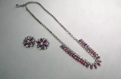 Vintage Pink Rhinestone B. David Necklace And Earrings Set K1091 • $66