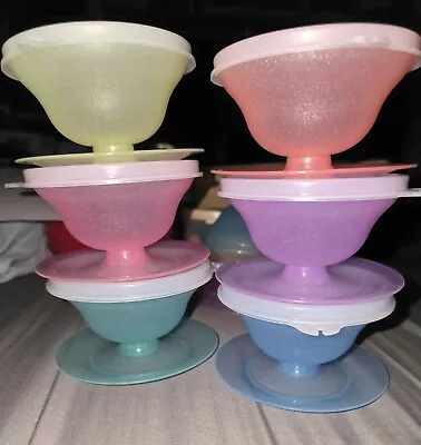 Tupperware Dessert Pudding Parfait Jello Cups & Lids #754 Set Of 6 Pastels W Lid • $18.50